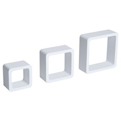 Wikinger Étagère Murale Cube Étagère Suspendue Lot de 3 Cube MDF Blanc