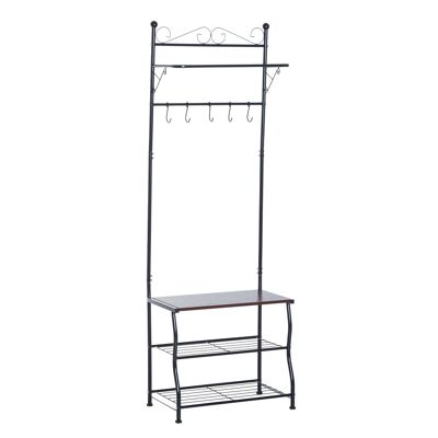 Wikinger Coat Rack Coat Rack Coat Rack with 3 Shoe Racks 5 Hooks Hallway Steel Black L60 x W35 x H175cm