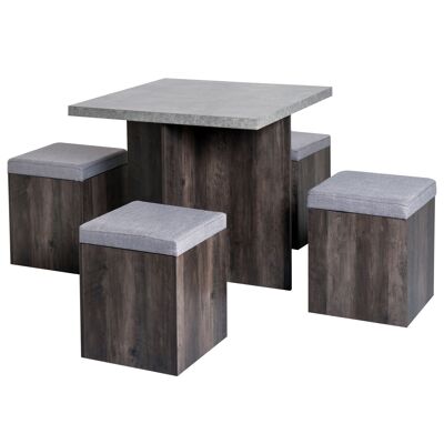 Wikinger dining set, dining table set with 4 stools, 5-piece seating group. Dining room with storage Gray 78 x 78 x 76cm