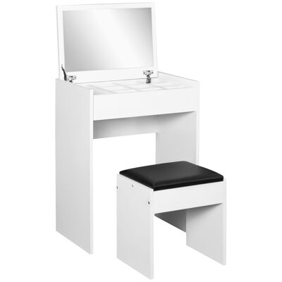Tavolo da toeletta Wikinger tavolo da trucco tavolo da toeletta con sgabello specchio pieghevole bianco 60 x 40 x 79 cm