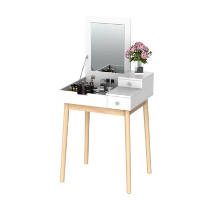 Wikinger coiffeuse coiffeuse table cosmétique avec miroir pliant pieds en bois blanc + naturel 60 x 50 x 85.5 cm