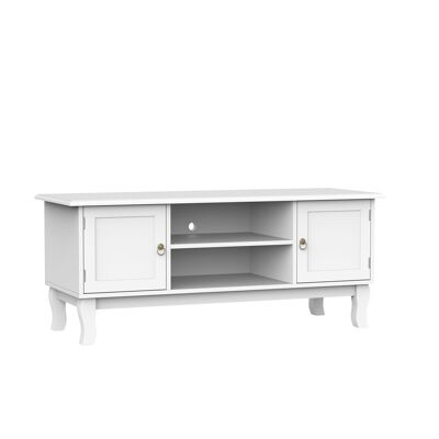 Wikinger TV Lowboard TV table with 2 shelves and 2 cupboards TV cabinet wooden feet for TVs up to 50" living room MDF white 120x45x50.5 cms