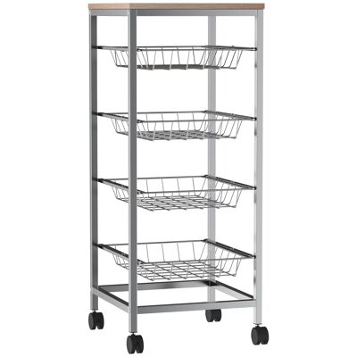 Wikinger serving trolley, kitchen trolley with metal baskets, kitchen trolley, side trolley, silver, 36.5x36.5x89cm