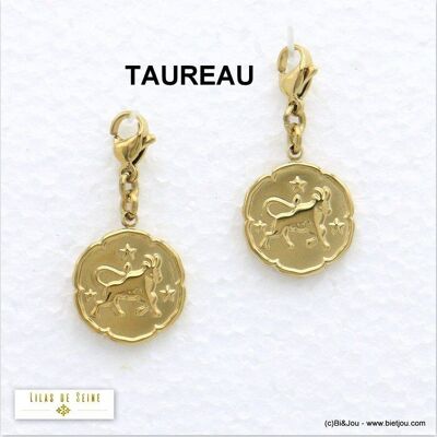 2 charms breloque signe astro TAUREAU acier 0620556