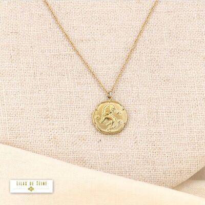 Collier signe astro LION zodiacal acier 0123180