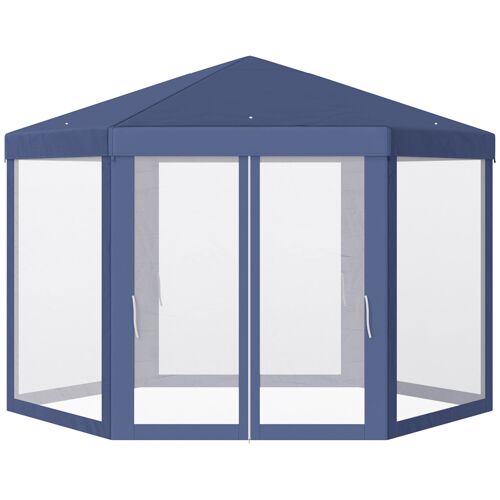 Wikinger gazebo garden pavilion with mosquito net party tent garden tent marquee tent 6-corner polyester + metal blue 195x250x250cm