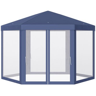 Wikinger gazebo padiglione da giardino con zanzariera tenda da festa tenda da giardino tendone 6 angoli poliestere + metallo blu 195x250x250 cm