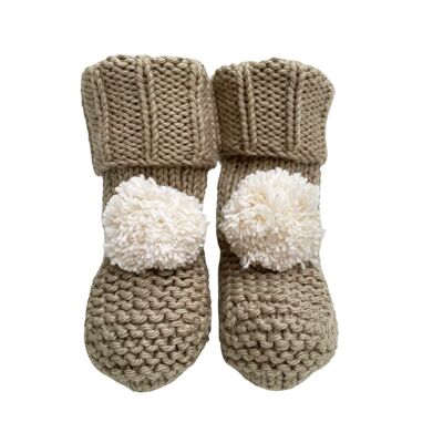 Patucos Bebé Pompones Beige – 0-9M