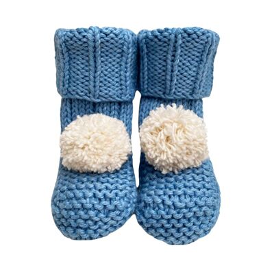 Baby-Pom-Pom-Schuhe, Blau – 0–9 Monate