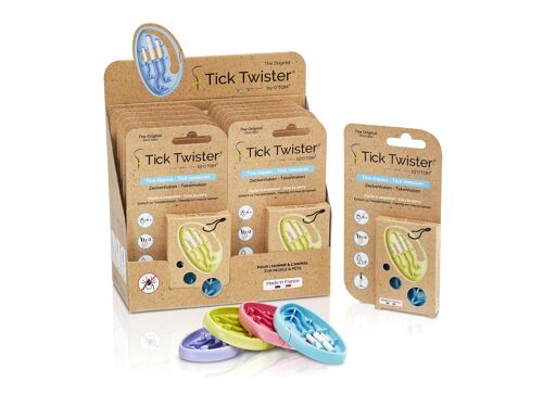 Présentoir de 12 étuis Clipbox  avec 3 tire-tiques Tick Twister ®