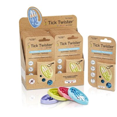 Display of 12 Clipbox cases with 3 Tick Twister ® tick pullers