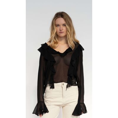 Blusa volante semitransparente