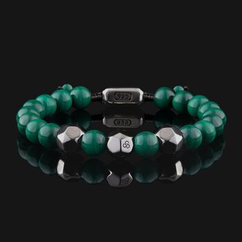 Bracelet Geom Or Noir & Malachite Verte