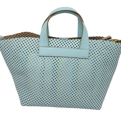 SUMMER TOTE/HOBO BAG IN PERFORATED LEATHER AND CONVENIENT INTERNAL REMOVABLE FABRIC CLUTCH - Q10