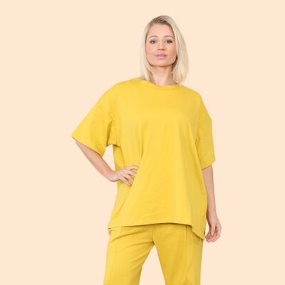 Cotton Set Short Sleeve T-Shirt Matched with Wide Leg Straight Pinned Trouseres