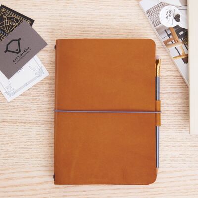 Travel Journal NoteBook Cover A5 Refillable Premium Vegetable Tanned Leather Compatible with Moleskine, Hobonichi A5