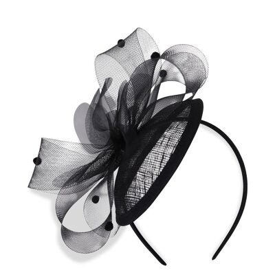 Scheiben-Fascinator mit Wirbeln und Bommeln in Schwarz