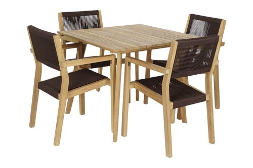 Mesa Set 5 Teca Cuerda 90X90X75 54X56X84 Marron MB204125