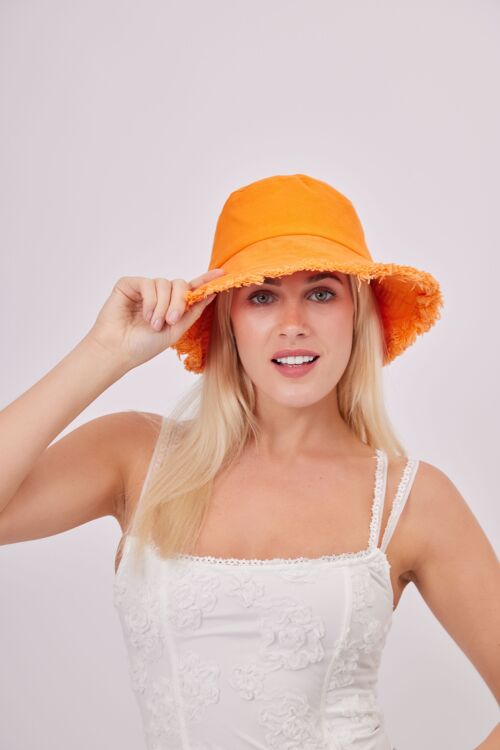 Frayed Edge Bucket Hat in Orange