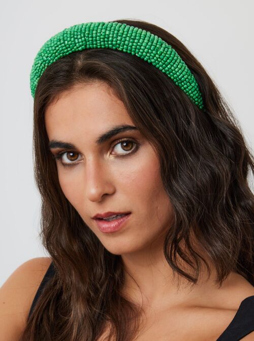 Solid Beaded Headband in Green