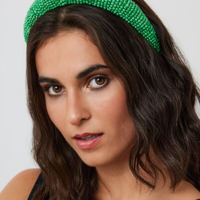 Solid Beaded Headband in Green
