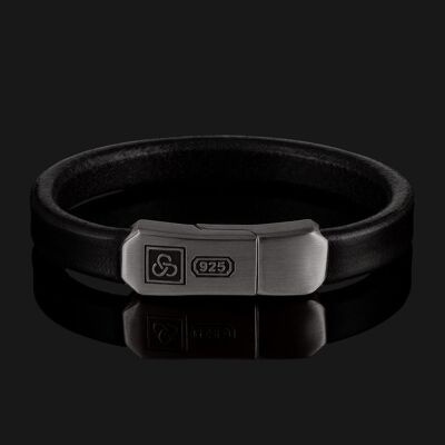 Bracelet signature en cuir noir or noir