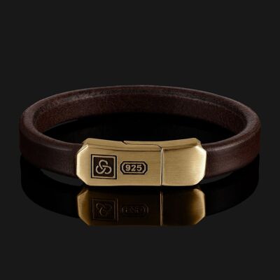 Unverkennbares dunkelbraunes Lederarmband aus Vermeil-Gold