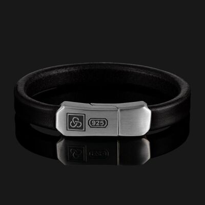 Pulsera de cuero negro de plata de ley 925 exclusiva