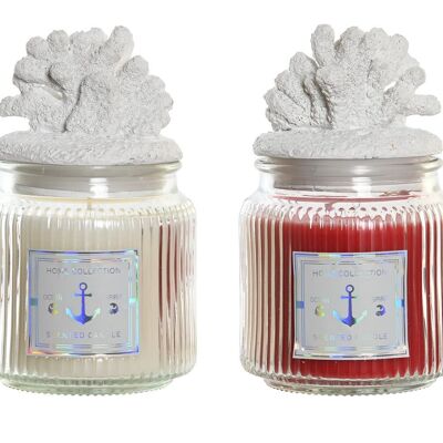 GLASS CANDLE 10X10X15 430 GR, CORAL 2 SURT. VE204086