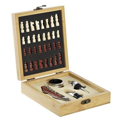 Wine Set 5 Mdf Inox 15X17X4.5 Natural Chess RC199423