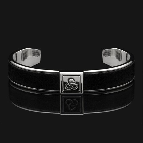 925 Sterling Silver & Black Leather Cuff