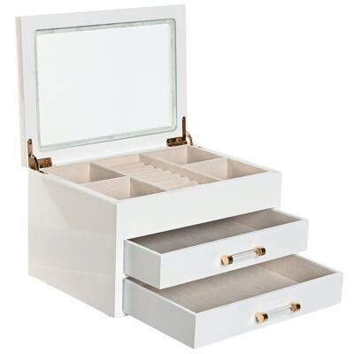 WOOD GLASS JEWELRY BOX 23X18X14 WHITE LACQUER JO213050