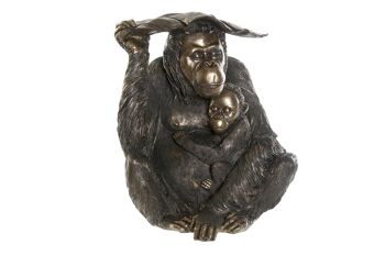 FIGURINE RÉSINE 40X38X51 SINGES EN CUIVRE VIEILLI RF177258 1