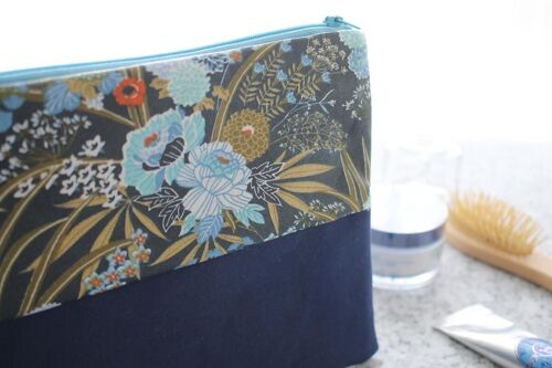 Pochette zippée Maya bouquet bleu