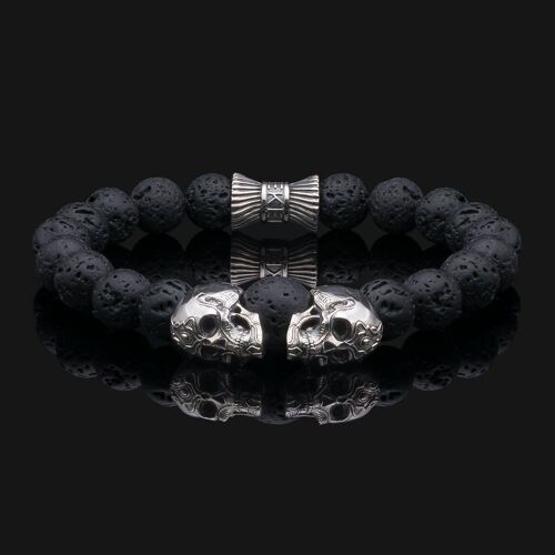 Skull 925 Sterling Silver & Lava Bracelet