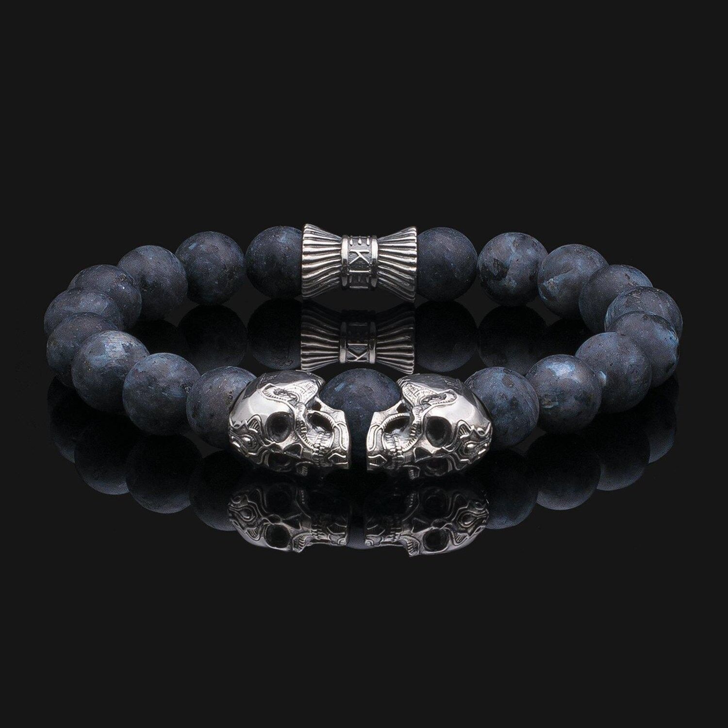 Black Labradorite, Sterling Silver Skull, and buy Gray Leather Bracelet