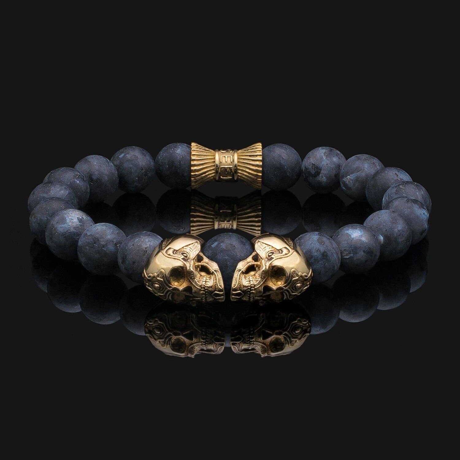 Black Labradorite, on sale Sterling Silver Skull, and Gray Leather Bracelet