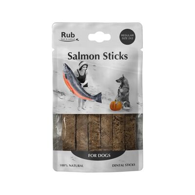 Premio Rub Stick Dental de Salmón para Perros 100g - Regular Size 2x2