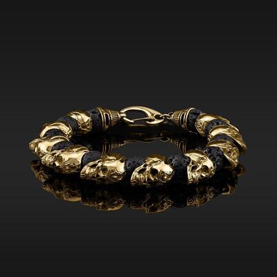 Prestige Armband aus Vermeil-Gold und Lava mit Totenkopf