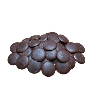 Kuvertüre-Knöpfe aus 66 % dunkler Schokolade mit Kernen und Bohnen