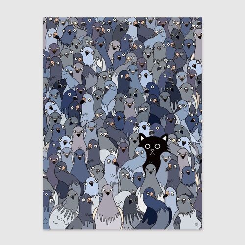 Cat Among The Pigeons 2 wall art Print A4