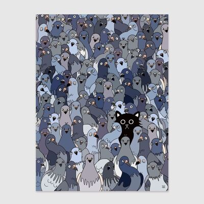 Cat Among The Pigeons 2 wall art Print A4 and A3