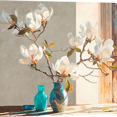 Cuadro floral sobre lienzo: Remy Dellal, rama de magnolia en un jarrón