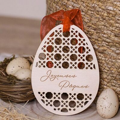Decoración de huevos de ratán de madera de Pascua - Felices Pascuas