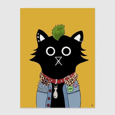Punk Cat Wall Art Print A4 and A3