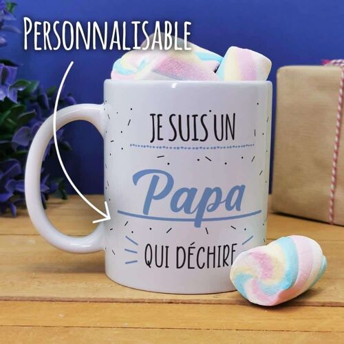 Mug   "Je suis un papa qui déchire" et ses guimauves torsade x5