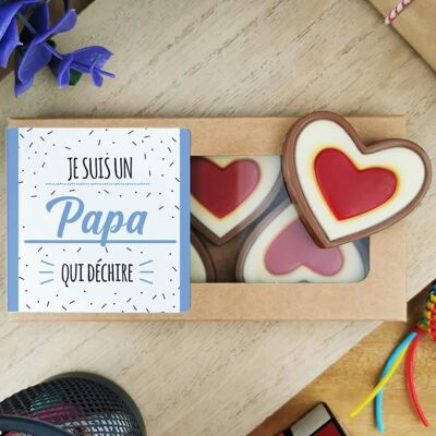 Corazones de chocolate con leche rojo y blanco x4 “Soy un papá rockero”