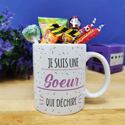 Tasse „I'm a rocking sister“ und ihre 90er-Jahre-Bonbons