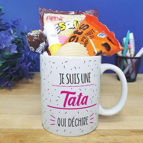 Mug bonbon années 70 "Je suis une tata qui déchire" - Cadeau anniversaire