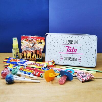 Coffret bonbons des années 90  "Je suis une tata qui déchire" (Boîte en métal)  